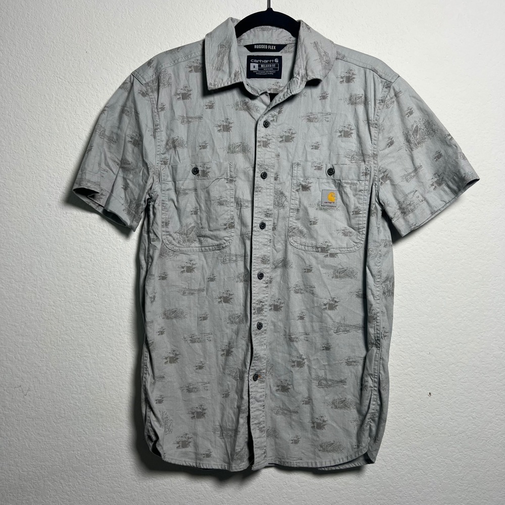 Carhartt Button Down Shirt S Gray Mens Gorpcore Rugged Flex TW5701-M Relaxed Fit